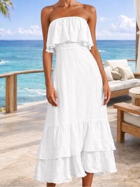 Lulus Women’s White Love You So Truly Strapless Floral Burnout Dress NWT S #1509